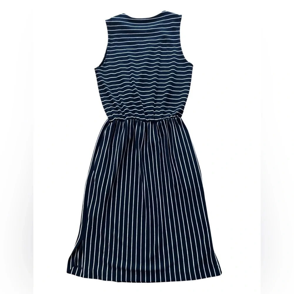 & Other Stories Navy and White Striped Sleeveless Dress with Pockets